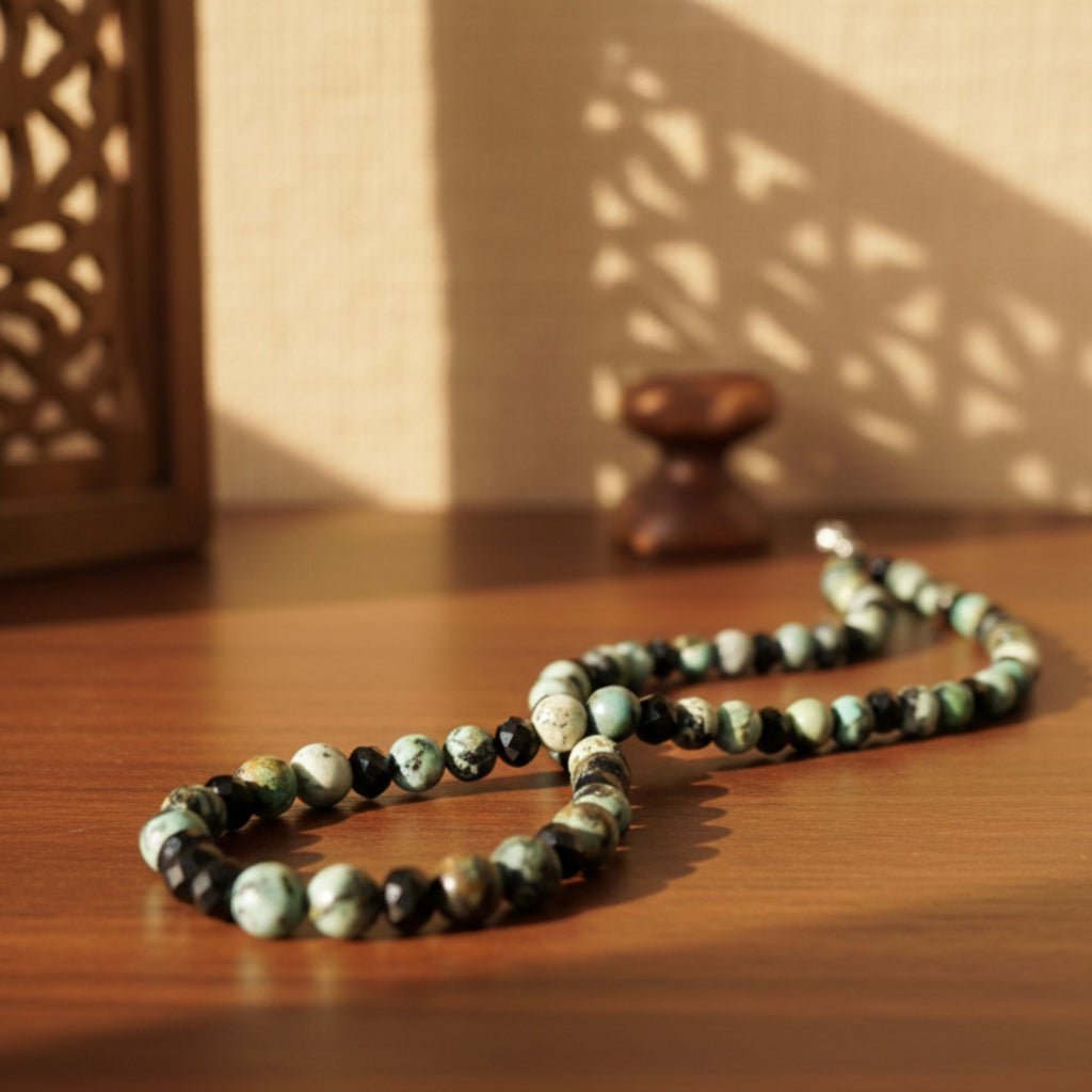African Turquoise Gemstone Necklace – Unisex Natural Stone Jewelry – Savannah Dream