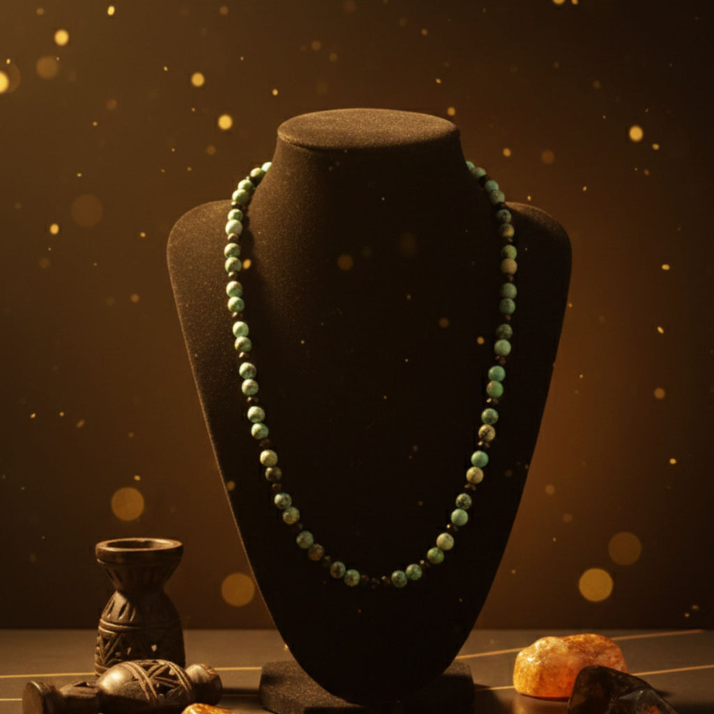African Turquoise Gemstone Necklace – Unisex Natural Stone Jewelry – Savannah Dream