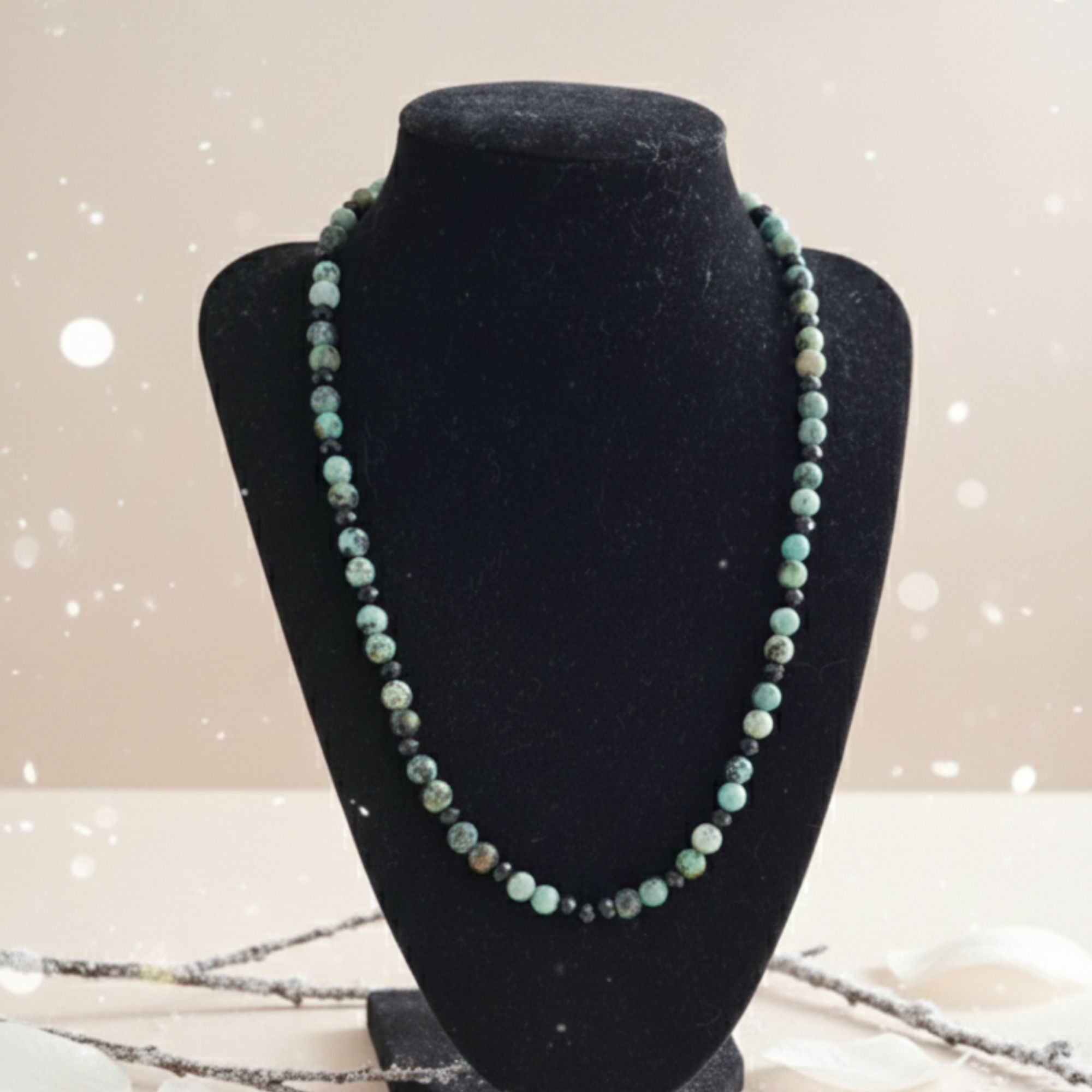 African Turquoise Gemstone Necklace – Unisex Natural Stone Jewelry – Savannah Dream