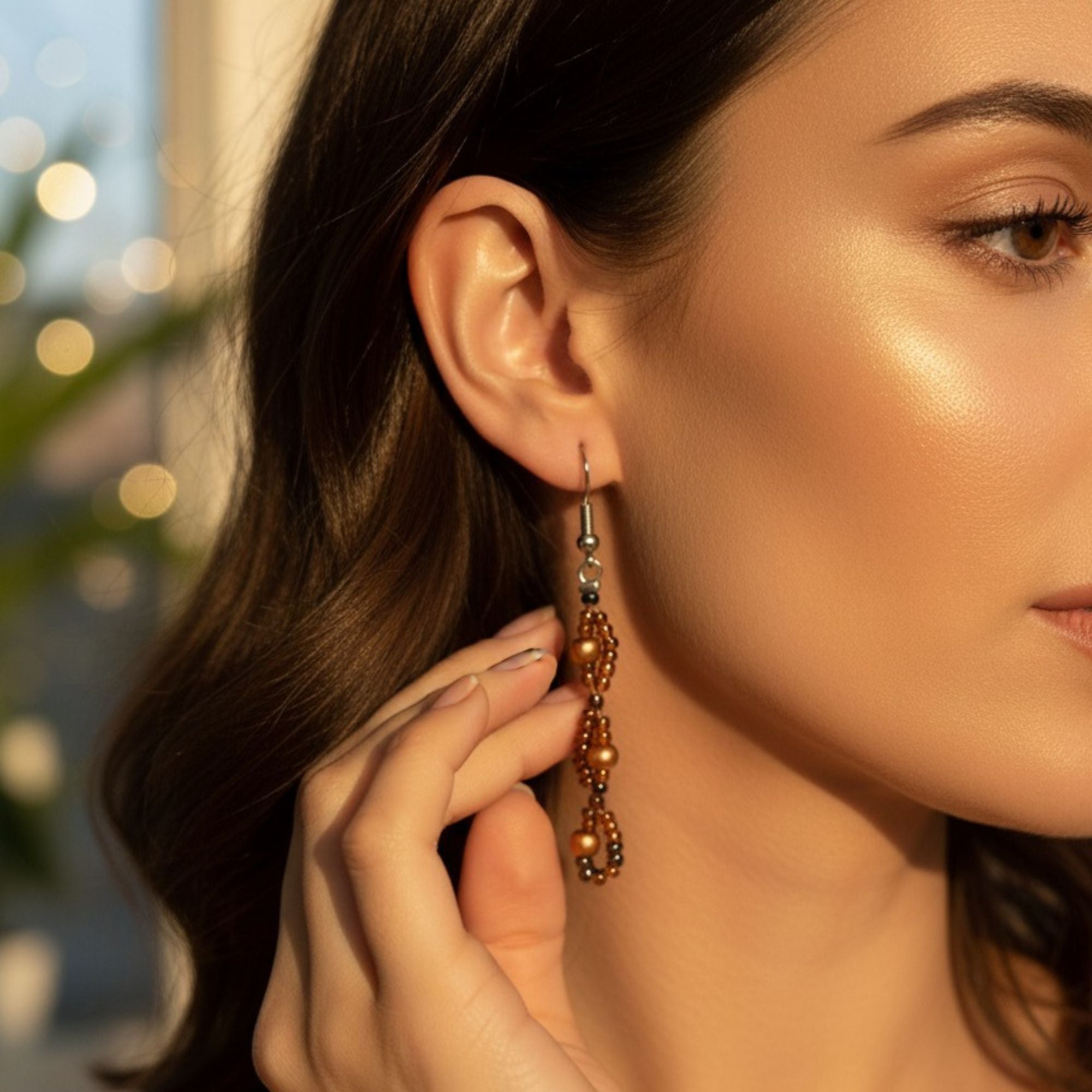 Gold-Brown Handmade Drop Earrings – Earth Tone Boho Jewelry – Altair