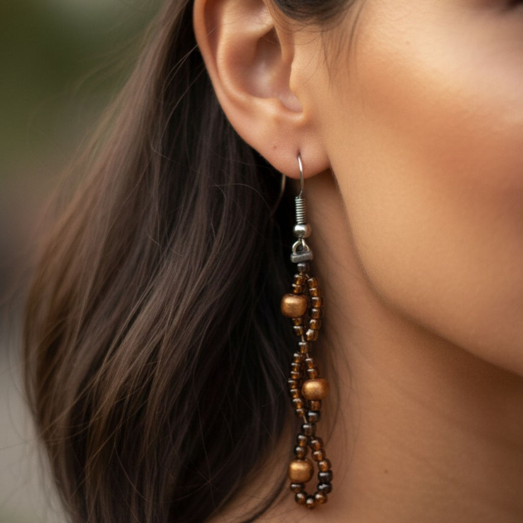 Gold-Brown Handmade Drop Earrings – Earth Tone Boho Jewelry – Altair
