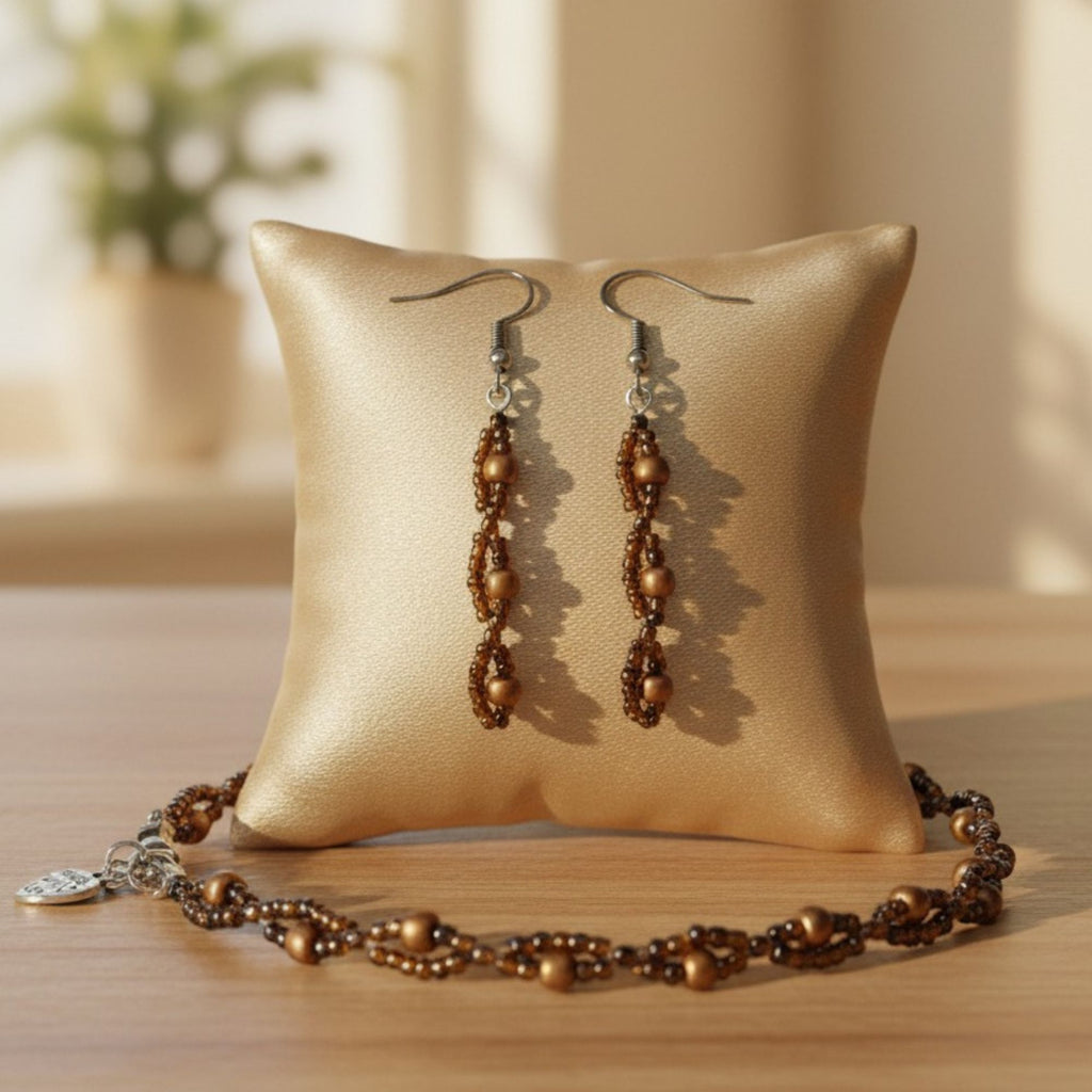 Gold-Brown Handmade Drop Earrings – Earth Tone Boho Jewelry – Altair