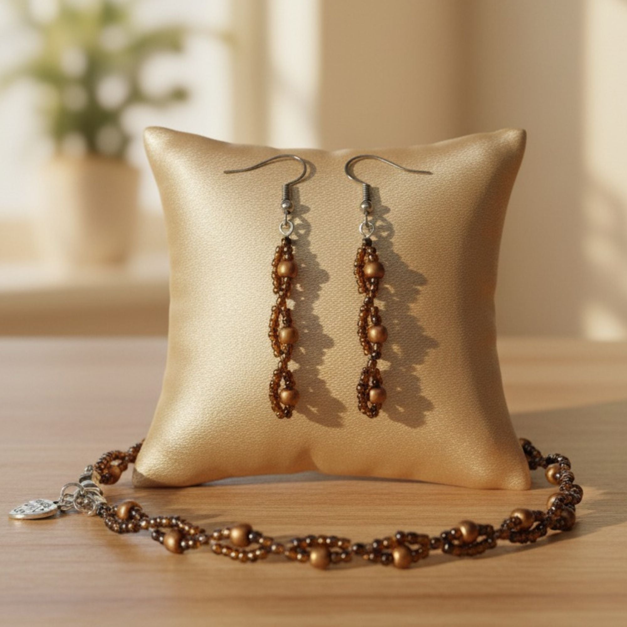 Gold-Brown Handmade Drop Earrings – Earth Tone Boho Jewelry – Altair
