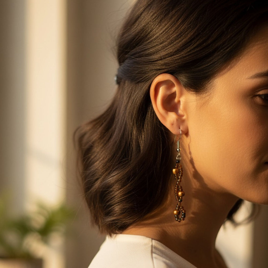 Gold-Brown Handmade Drop Earrings – Earth Tone Boho Jewelry – Altair