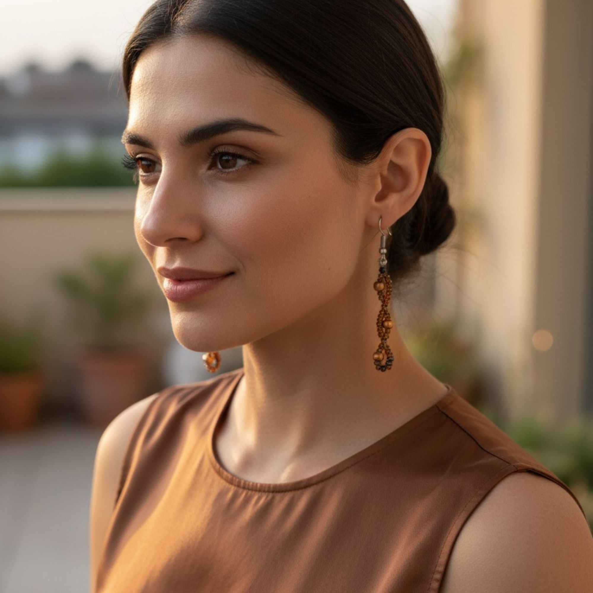 Gold-Brown Handmade Drop Earrings – Earth Tone Boho Jewelry – Altair
