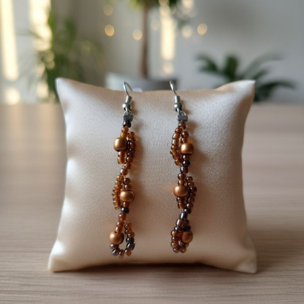 Gold-Brown Handmade Drop Earrings – Earth Tone Boho Jewelry – Altair