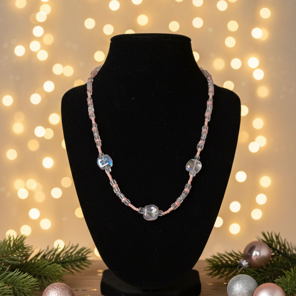 Elegant Apricot & Clear Glass Bead Necklace – Serenity
