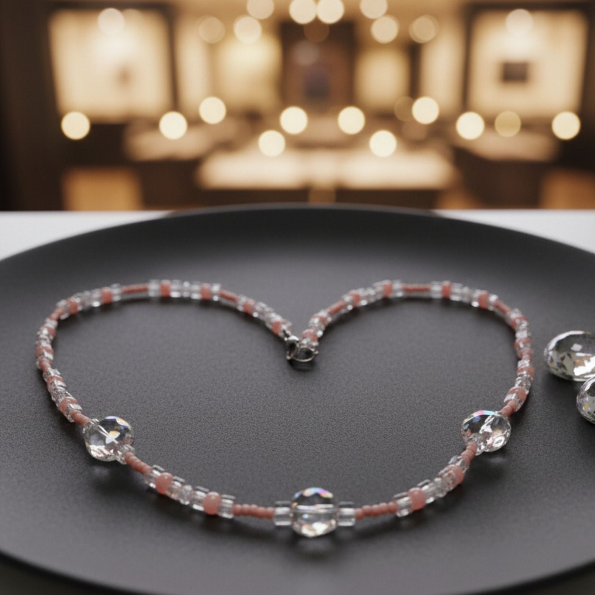 Elegant Apricot & Clear Glass Bead Necklace – Serenity