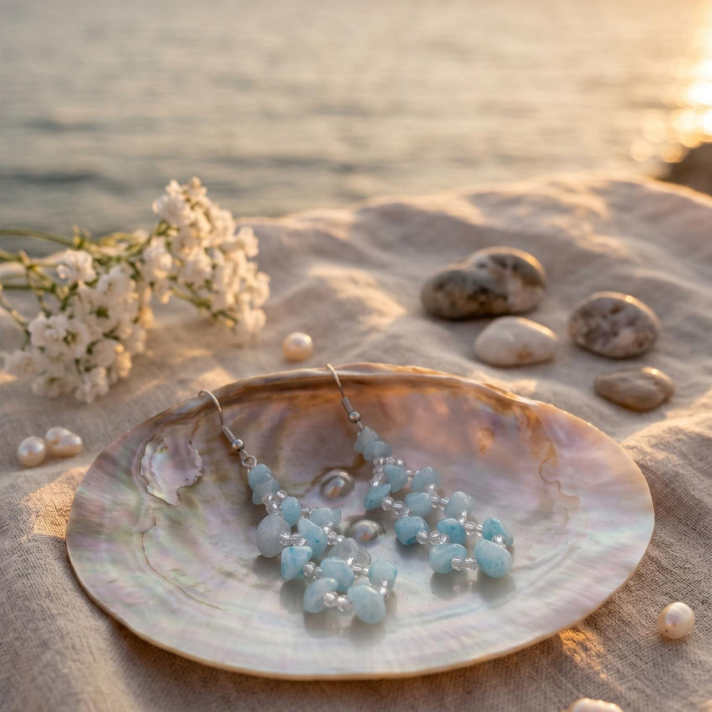 Elegant Aquamarine Earrings with Crystal Glass Beads in Soft Blue Tones – Aqualis