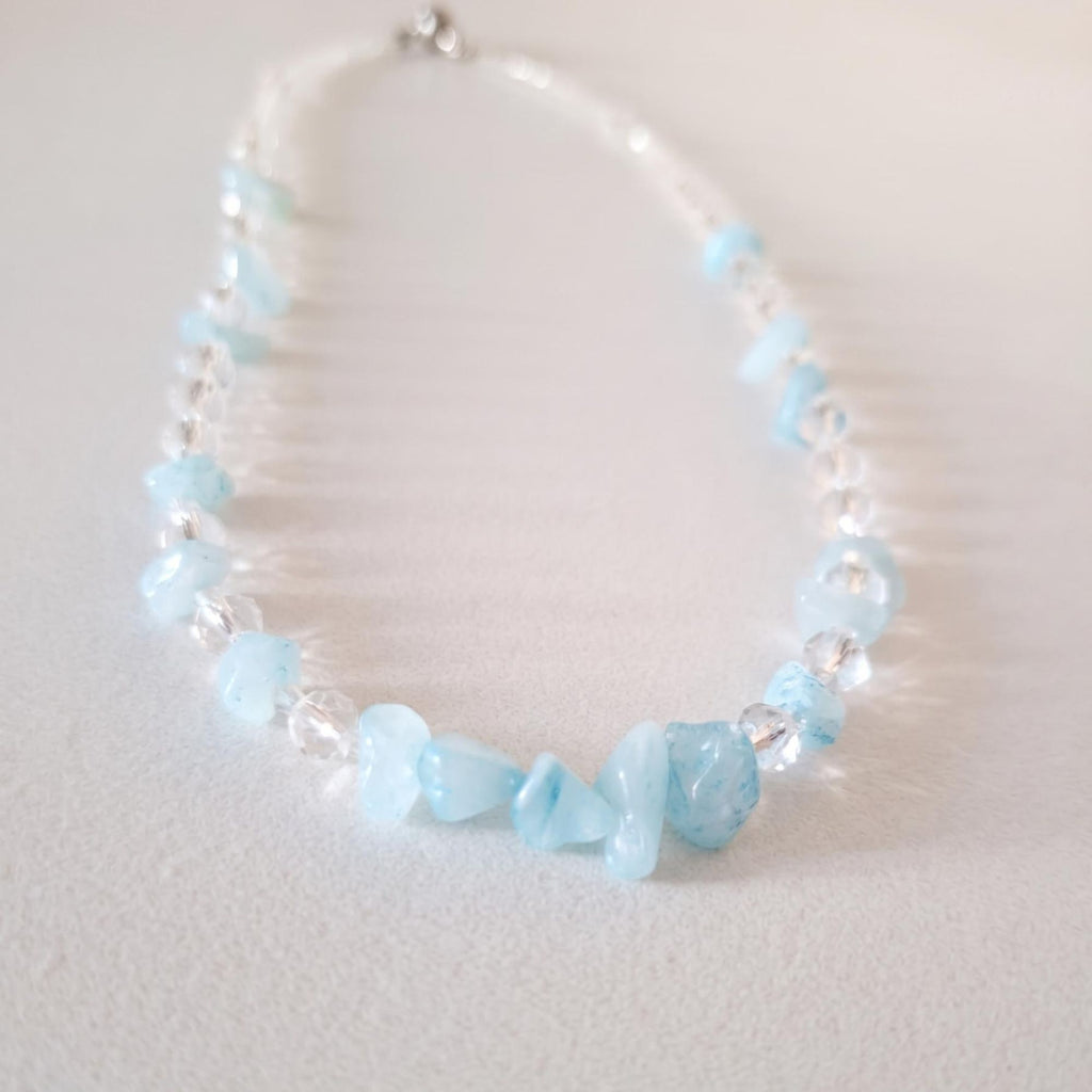 Blue Stone Necklace – Minimalist Aquamarine Style Handmade Jewelry for Women – Aqualis