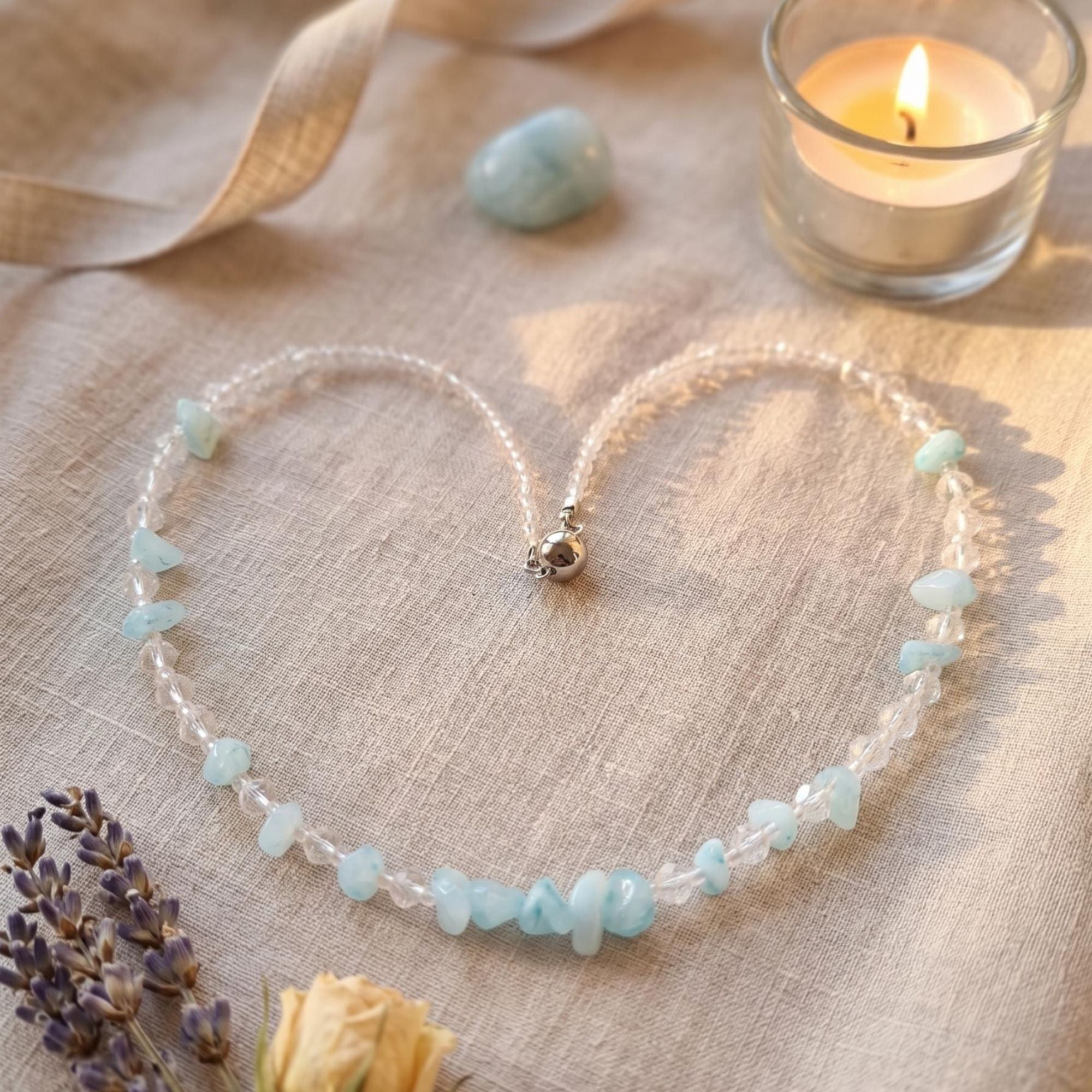 Blue Stone Necklace – Minimalist Aquamarine Style Handmade Jewelry for Women – Aqualis