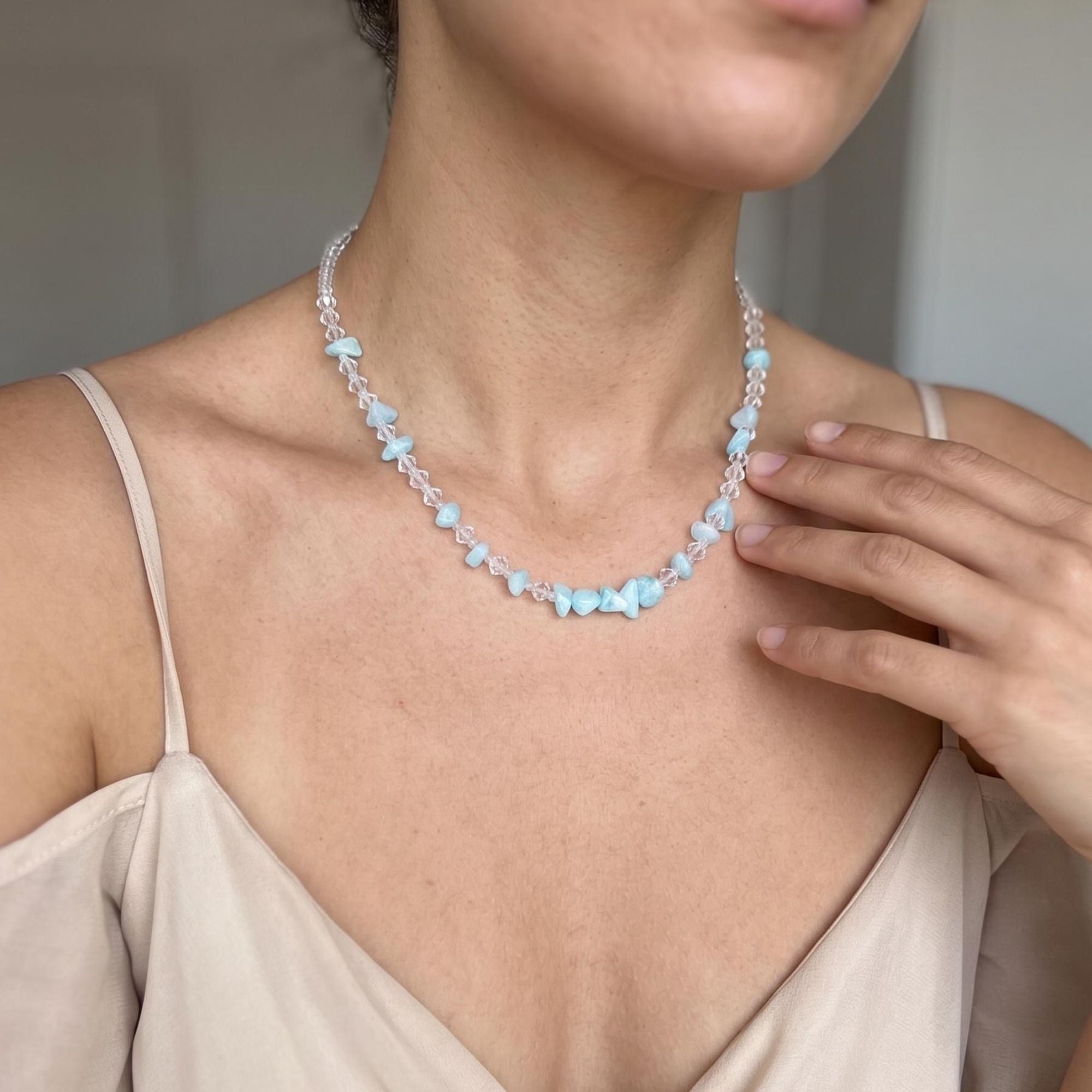 Blue Stone Necklace – Minimalist Aquamarine Style Handmade Jewelry for Women – Aqualis