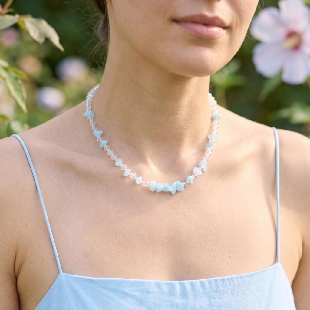 Blue Stone Necklace – Minimalist Aquamarine Style Handmade Jewelry for Women – Aqualis