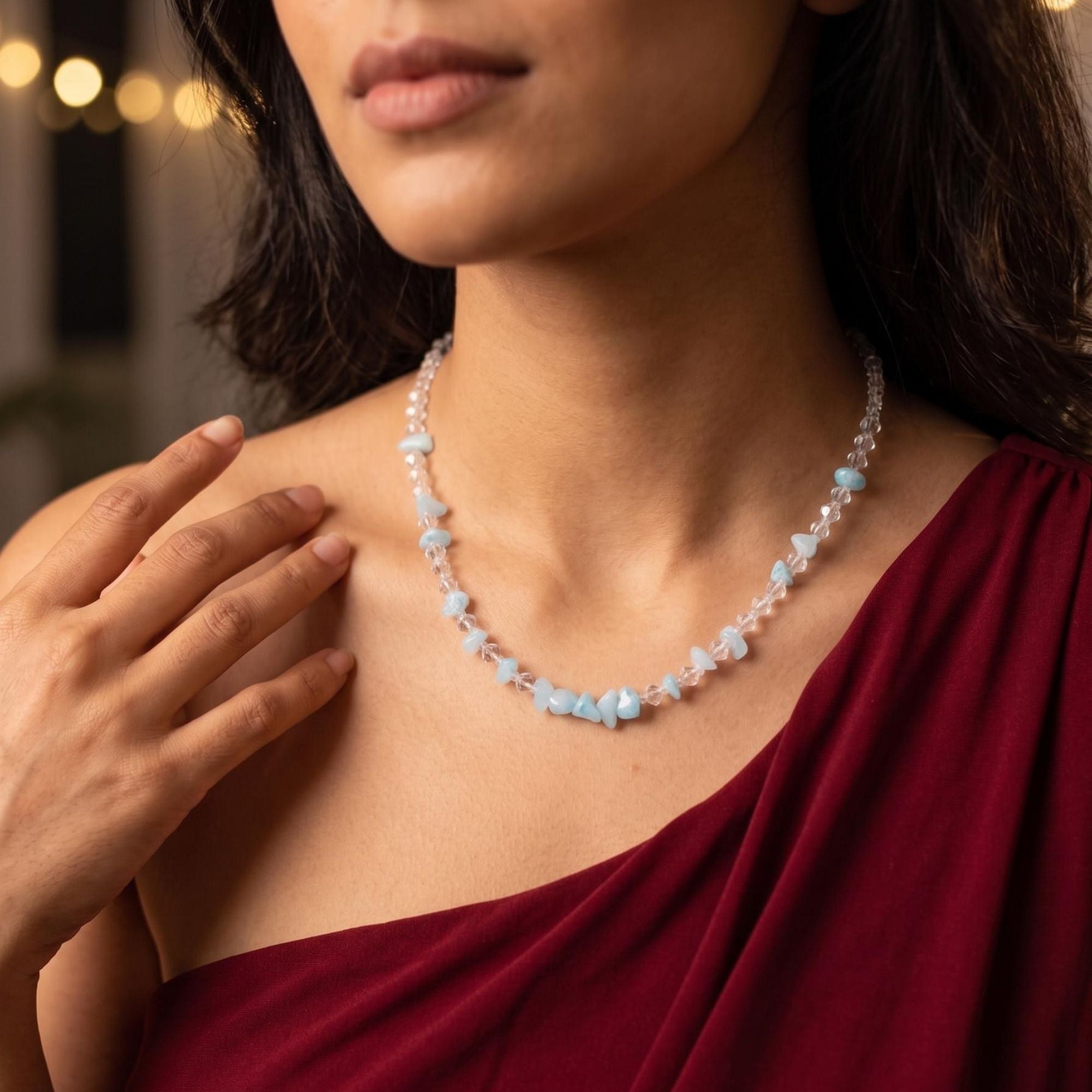 Blue Stone Necklace – Minimalist Aquamarine Style Handmade Jewelry for Women – Aqualis