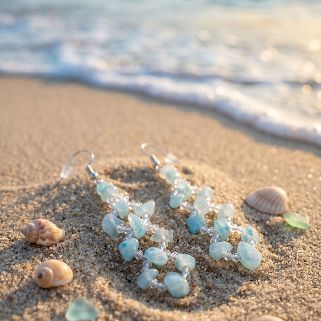 Elegant Aquamarine Earrings with Crystal Glass Beads in Soft Blue Tones – Aqualis