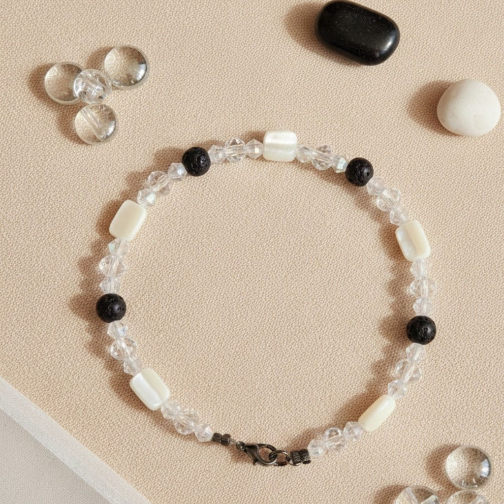 Lava & Clear Crystal Gemstone Bracelet – Elegant Energy Jewelry – Balance of Light