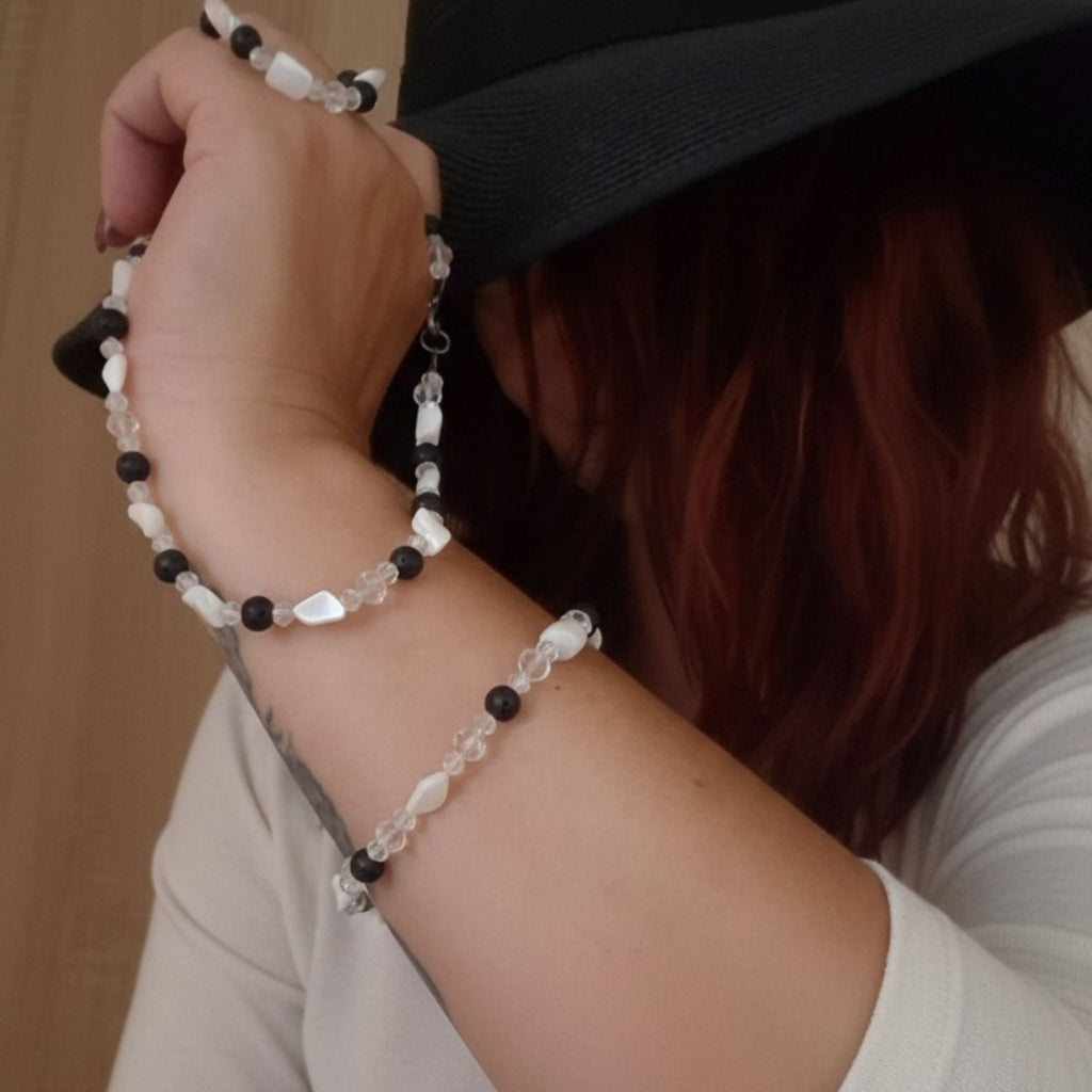 Lava & Clear Crystal Gemstone Bracelet – Elegant Energy Jewelry – Balance of Light