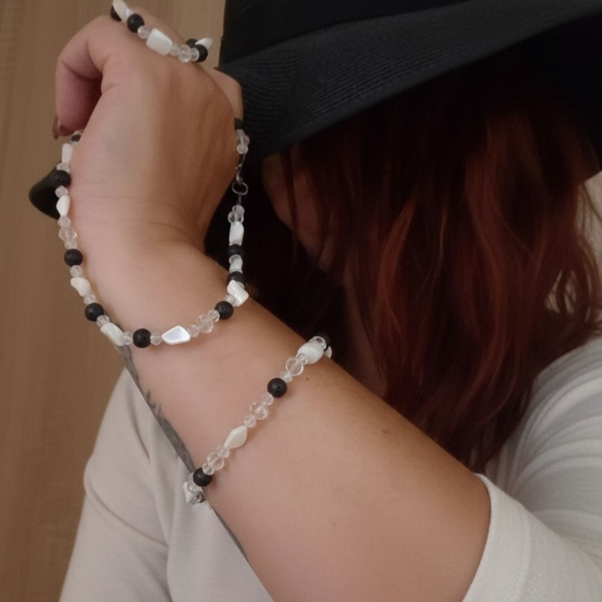 Lava & Clear Crystal Gemstone Bracelet – Elegant Energy Jewelry – Balance of Light