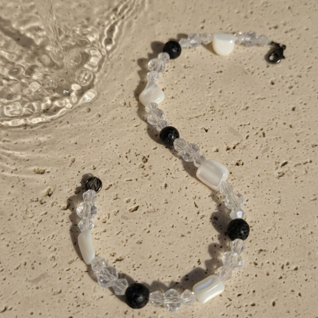 Lava & Clear Crystal Gemstone Bracelet – Elegant Energy Jewelry – Balance of Light
