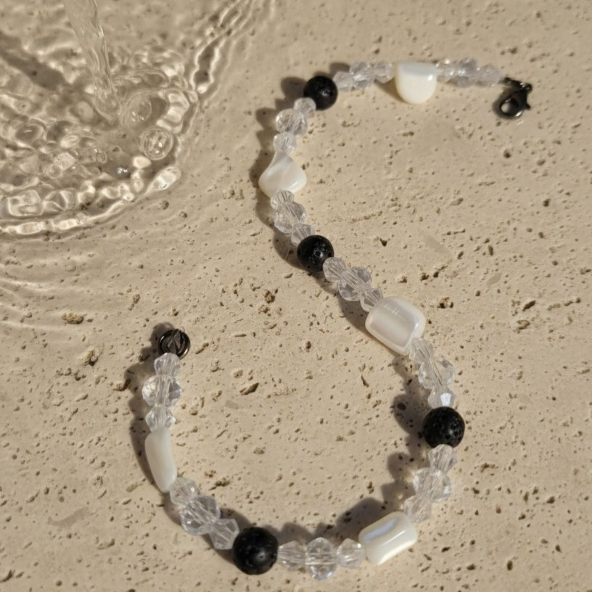 Lava & Clear Crystal Gemstone Bracelet – Elegant Energy Jewelry – Balance of Light