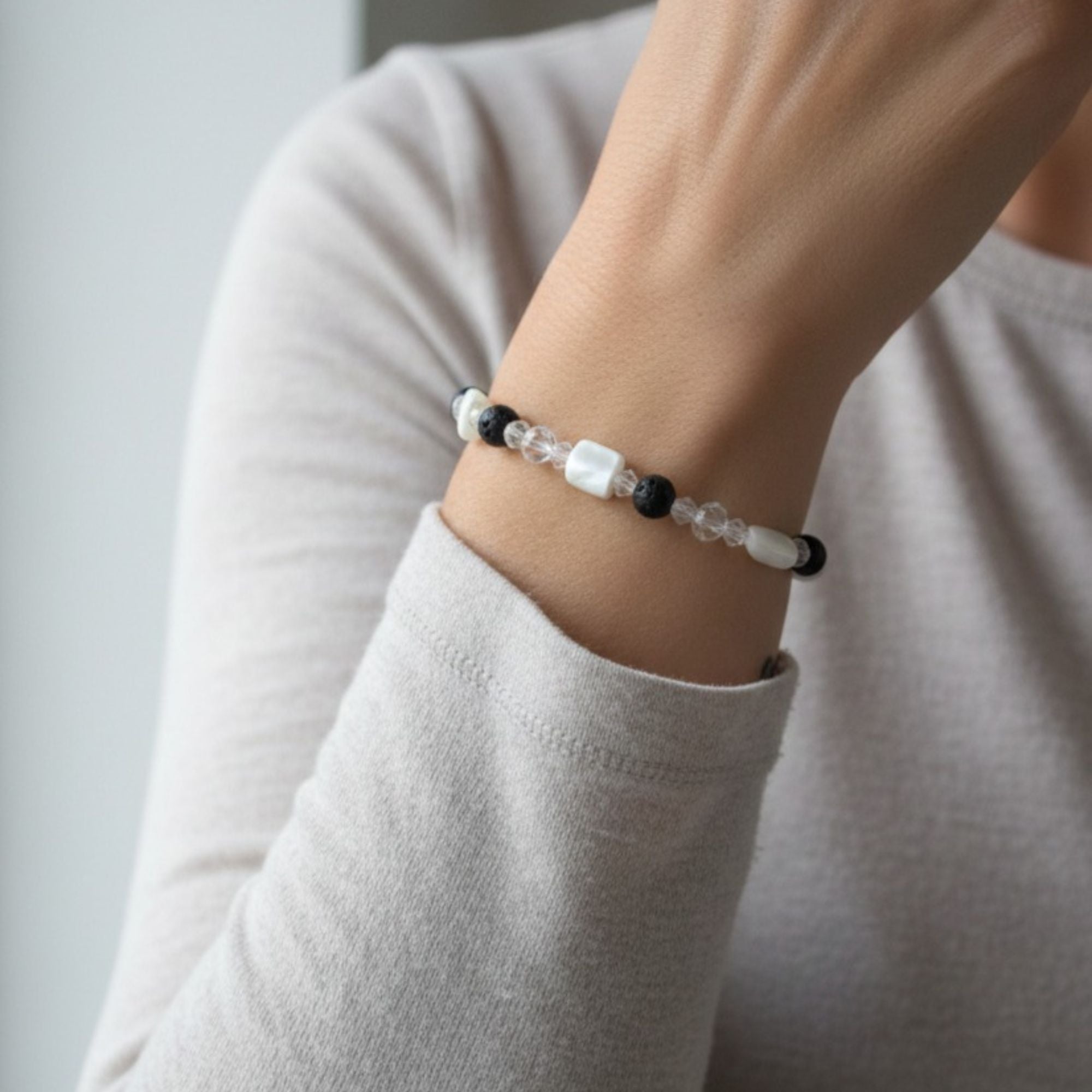Lava & Clear Crystal Gemstone Bracelet – Elegant Energy Jewelry – Balance of Light