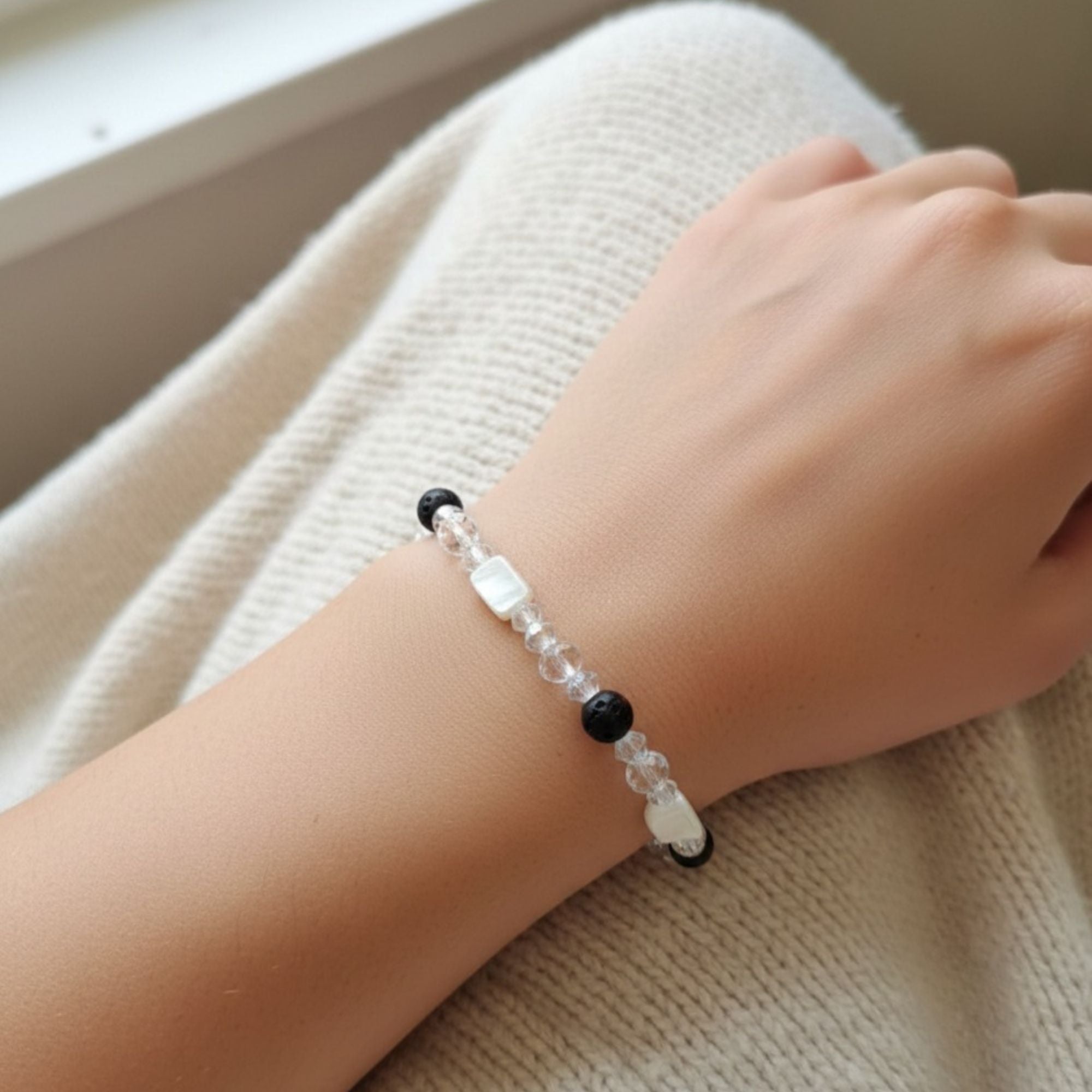 Lava & Clear Crystal Gemstone Bracelet – Elegant Energy Jewelry – Balance of Light