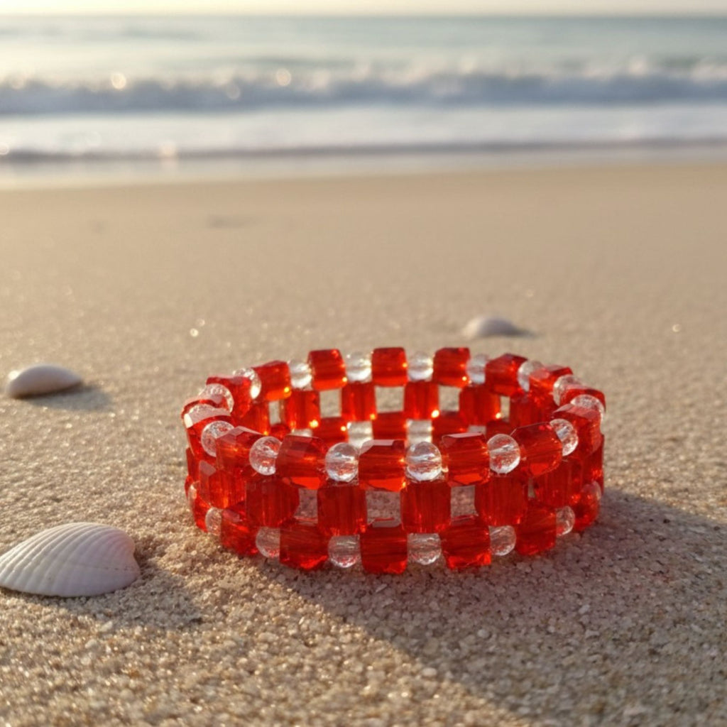Red Glass Bead Bracelet with Crystal Accents – Bellatrix