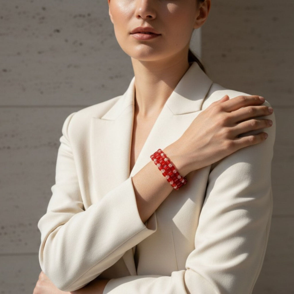 Red Glass Bead Bracelet with Crystal Accents – Bellatrix