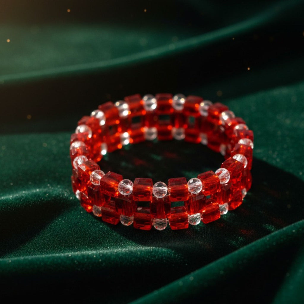 Red Glass Bead Bracelet with Crystal Accents – Bellatrix