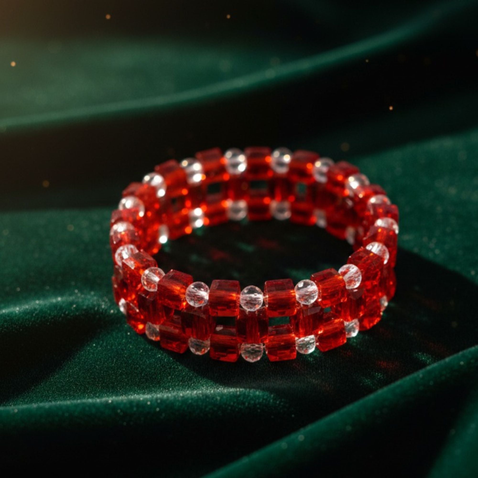 Red Glass Bead Bracelet with Crystal Accents – Bellatrix