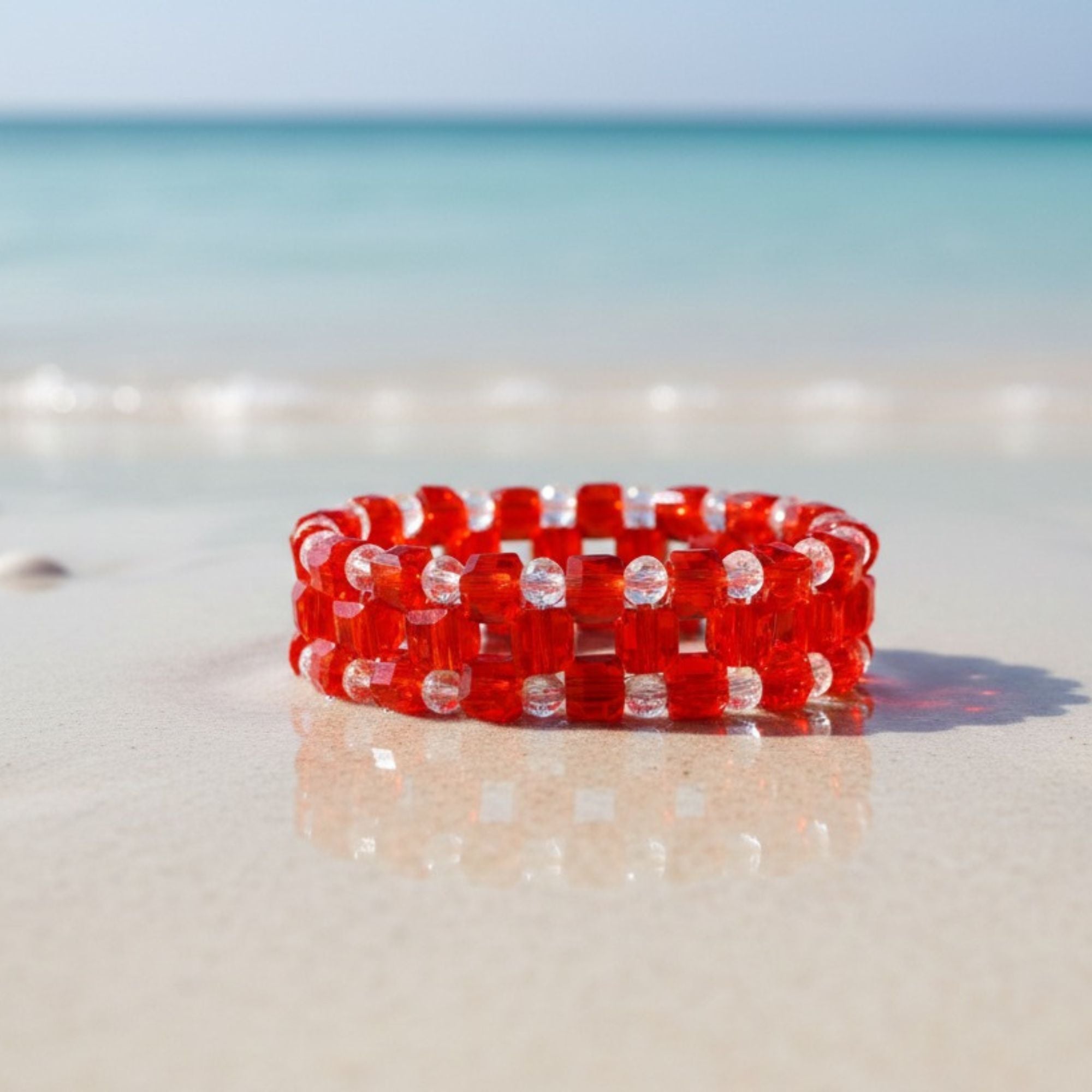 Red Glass Bead Bracelet with Crystal Accents – Bellatrix