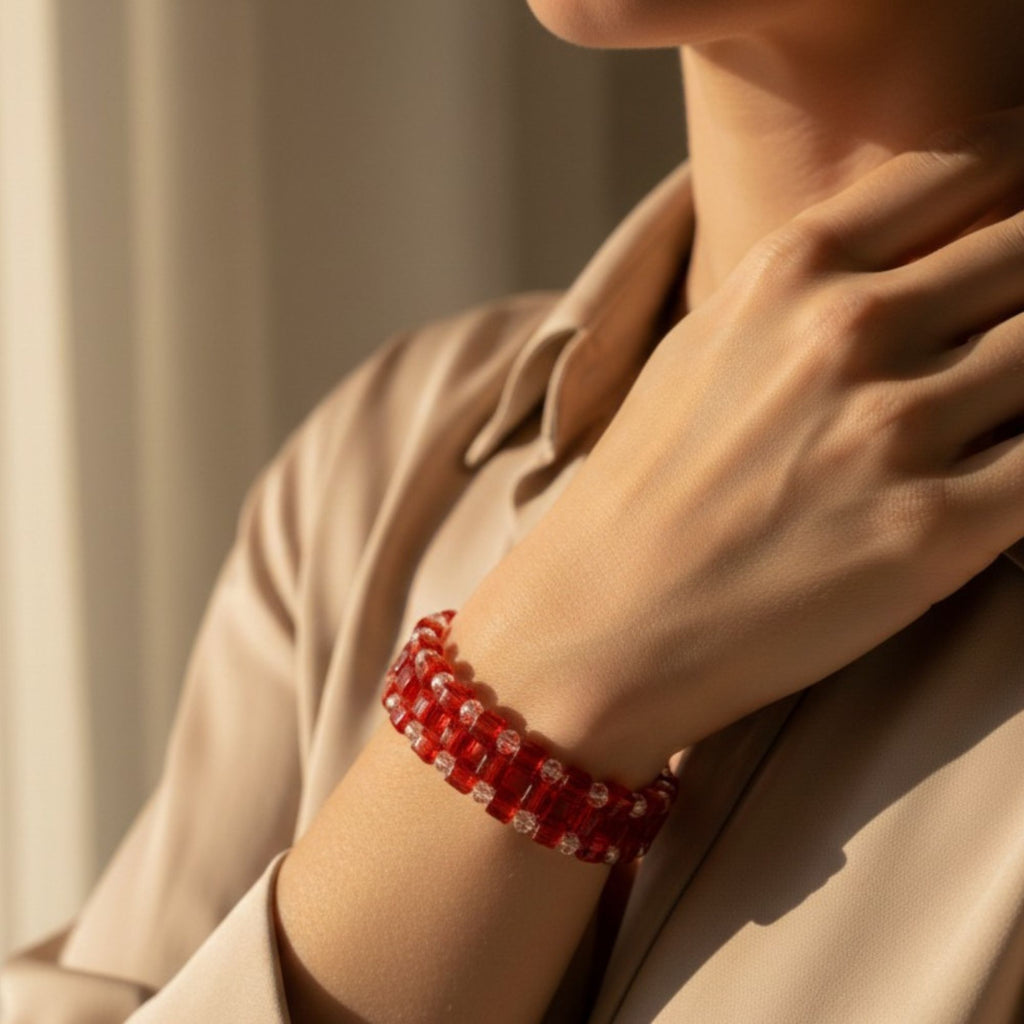 Red Glass Bead Bracelet with Crystal Accents – Bellatrix
