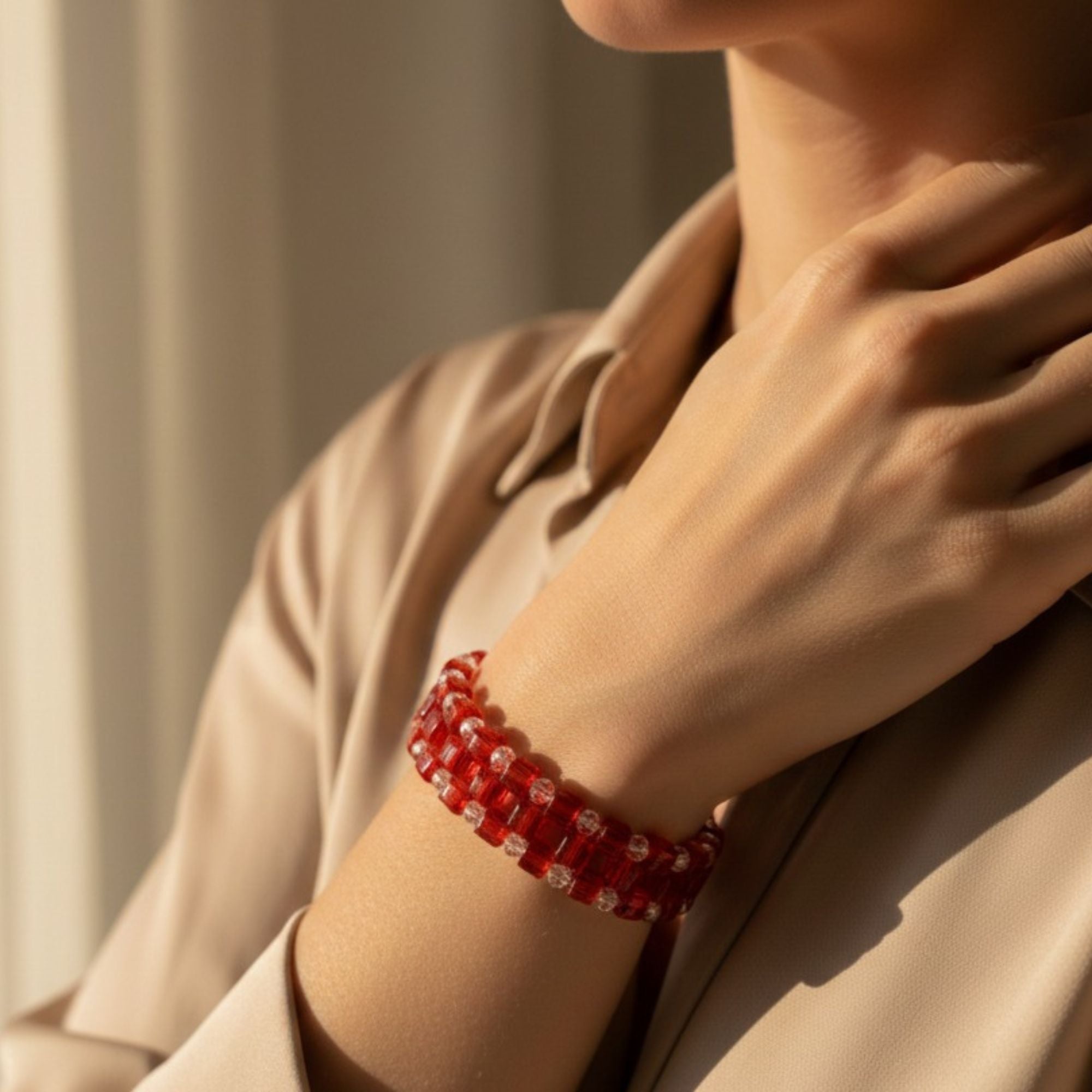 Red Glass Bead Bracelet with Crystal Accents – Bellatrix