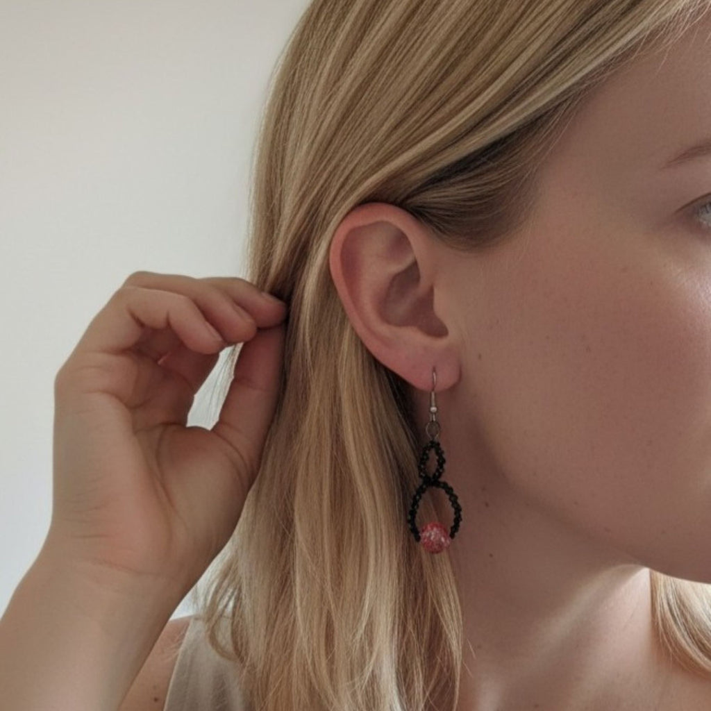 Black Dangle Earrings with Red Accent – Black & Bold