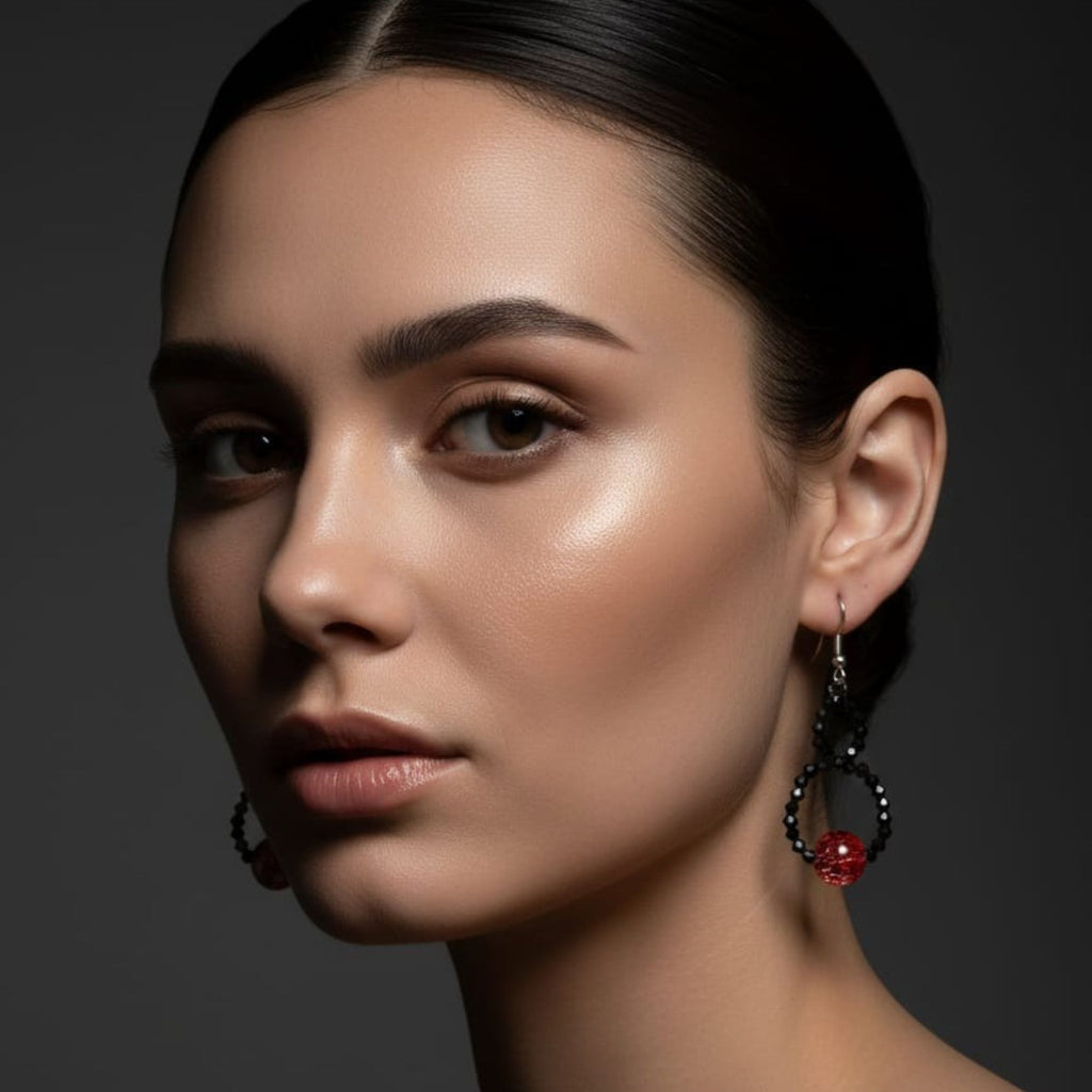 Black Dangle Earrings with Red Accent – Black & Bold