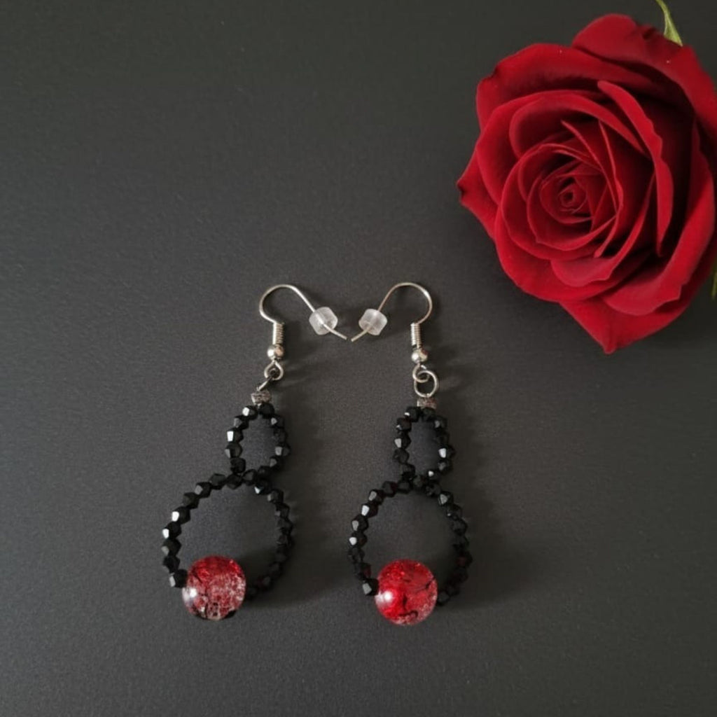 Black Dangle Earrings with Red Accent – Black & Bold