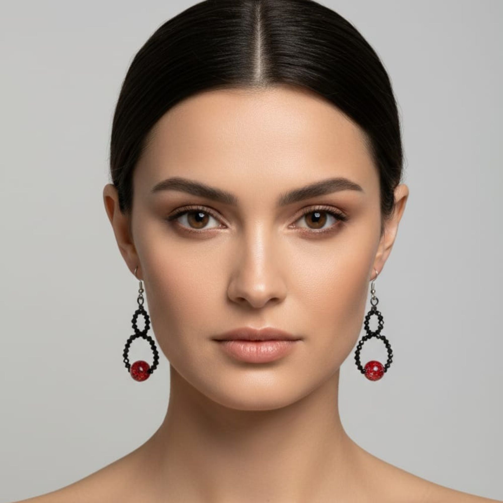 Black Dangle Earrings with Red Accent – Black & Bold