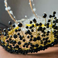 Black Crystal Statement Crown – Handmade Dark Elegant Hair Accessory – Black Majesty