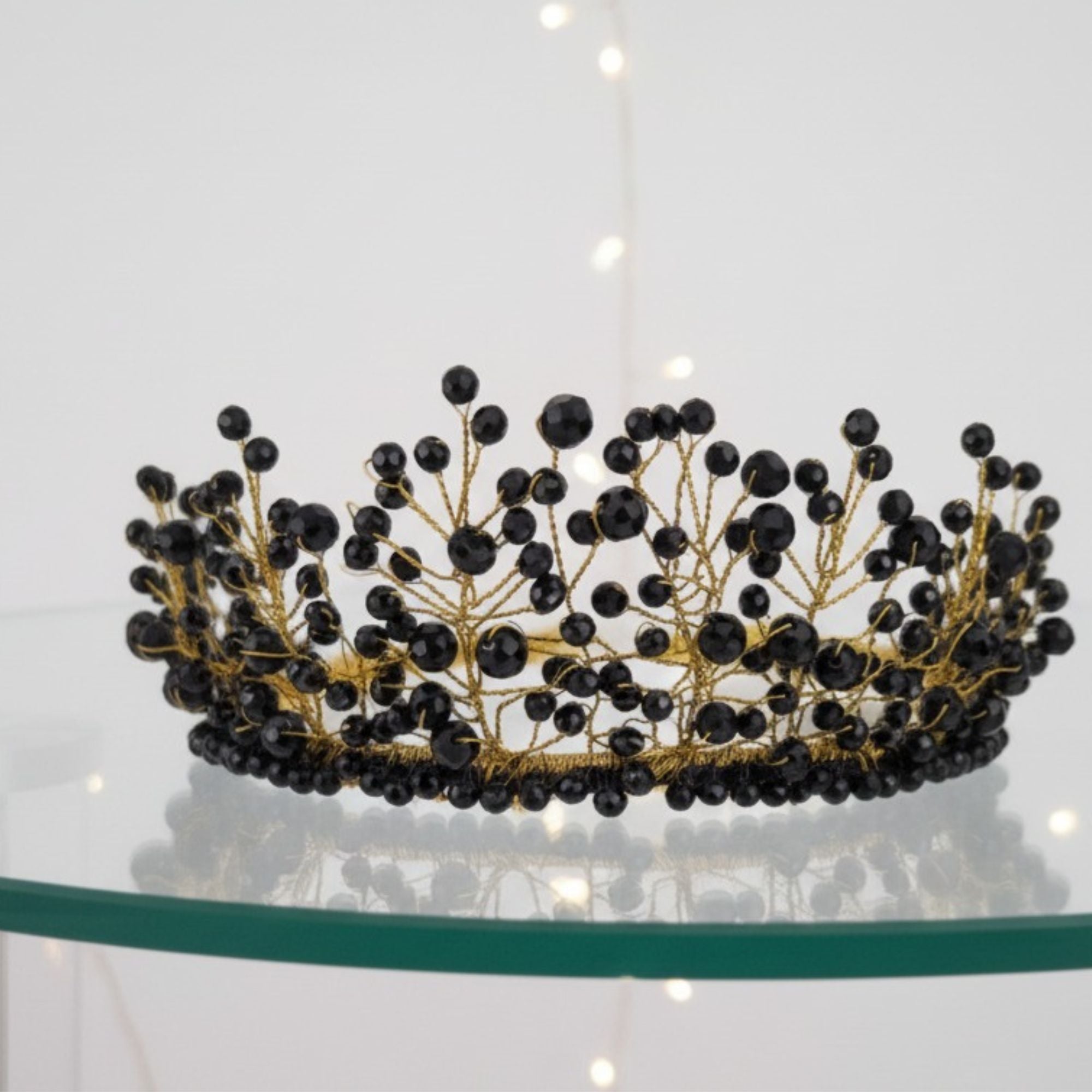 Black Crystal Statement Crown – Handmade Dark Elegant Hair Accessory – Black Majesty