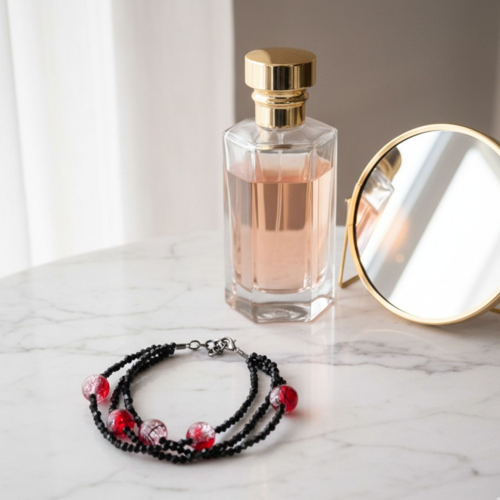 Three Strand Black Crystal & Red Crackle Bracelet – Black & Bold