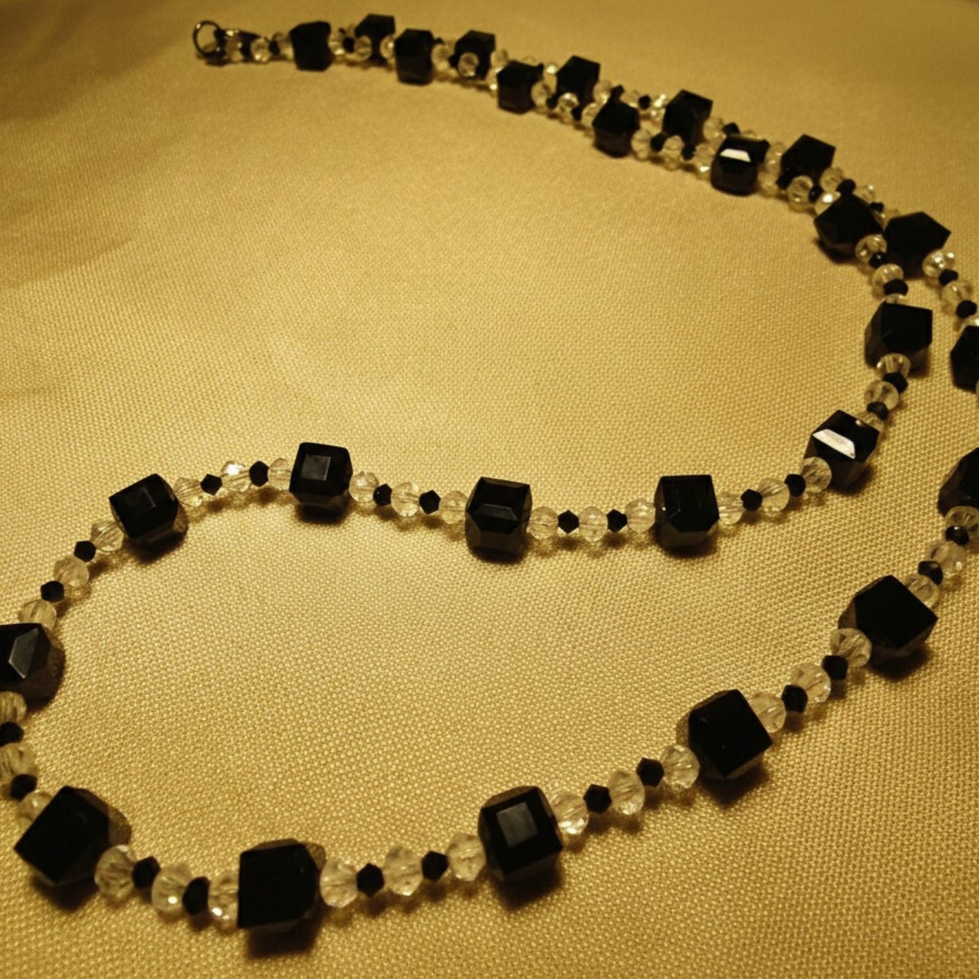 Black Cube Bead Necklace with Crystal Accents – Black Ice
