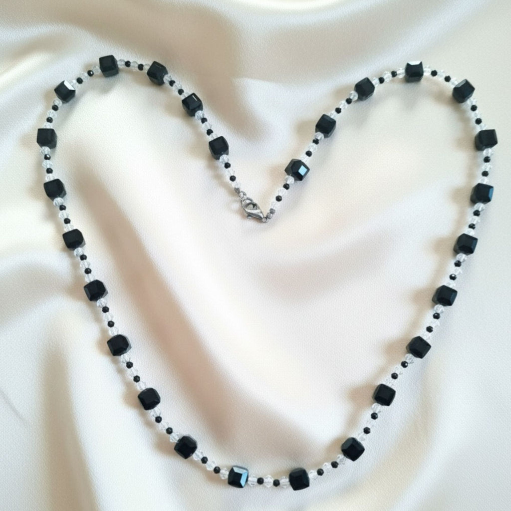 Black Cube Bead Necklace with Crystal Accents – Black Ice