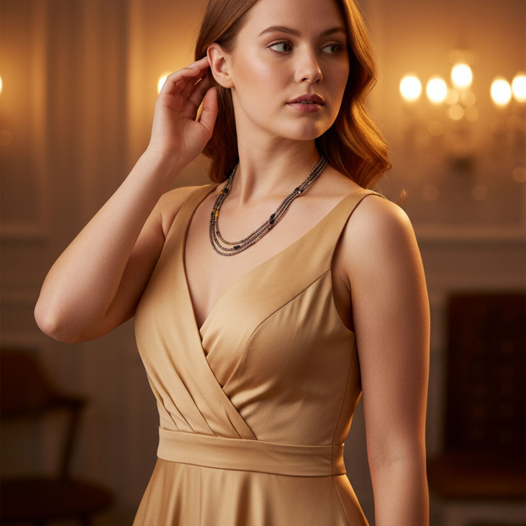 Elegant Black & Bronze Statement Necklace – Midnight Chic