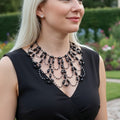 Black Multi-Strand Statement Necklace with Glass Beads – Black Royal