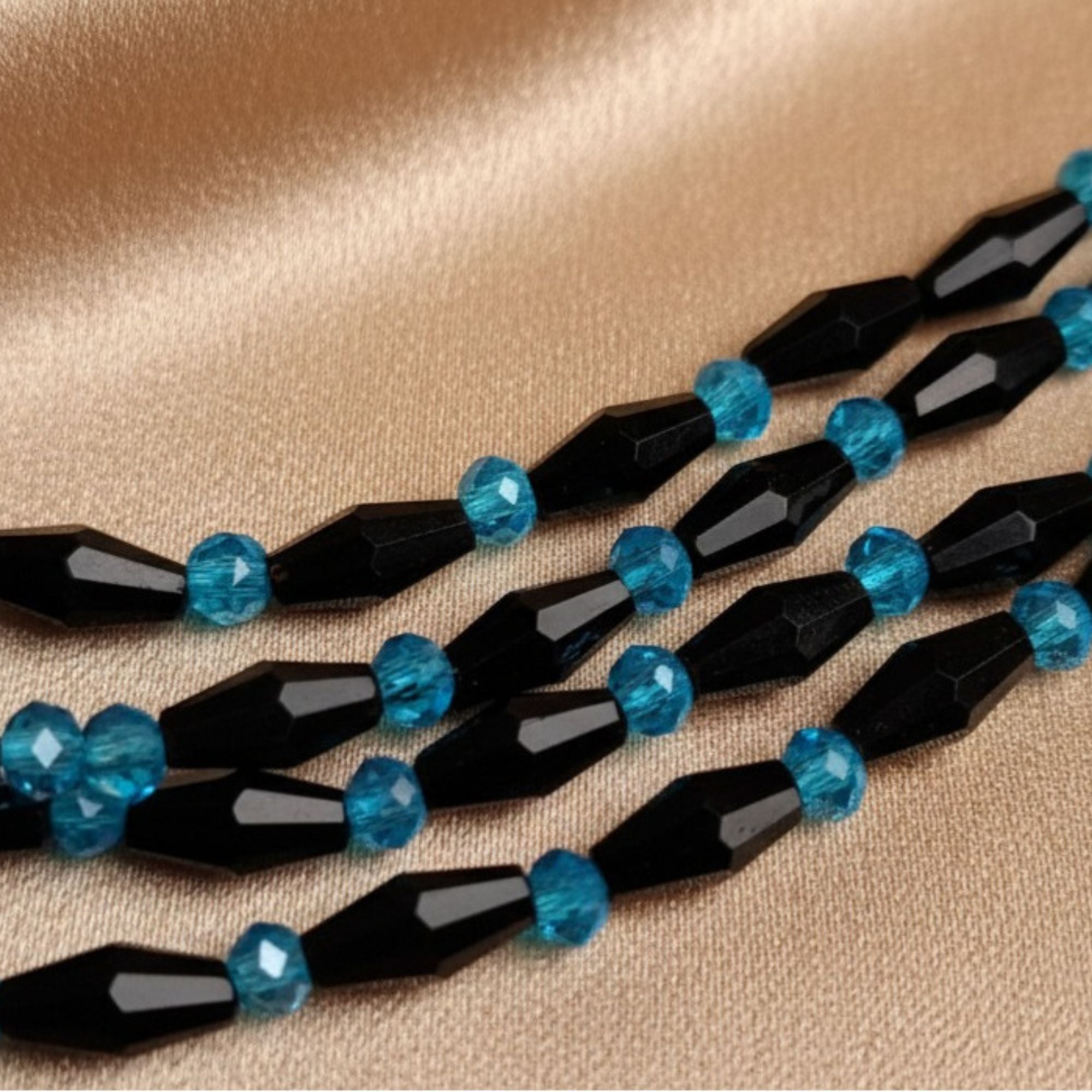 Long Black & Turquoise Glass Bead Necklace – Ocean Light