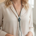 Long Black & Turquoise Glass Bead Necklace – Ocean Light