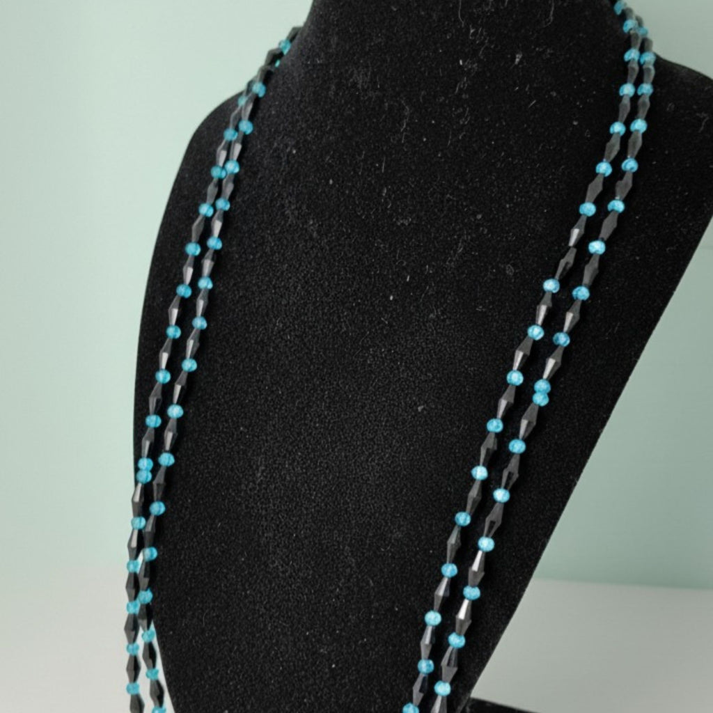 Long Black & Turquoise Glass Bead Necklace – Ocean Light