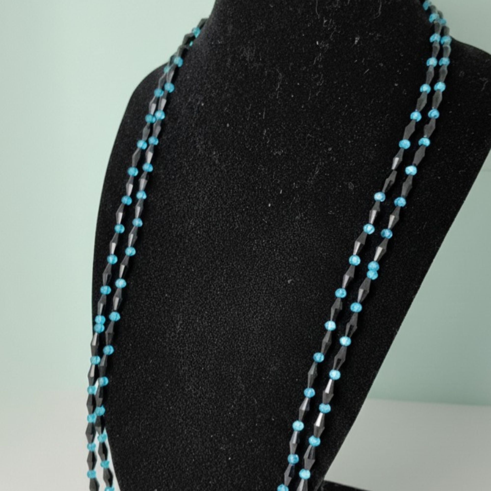Long Black & Turquoise Glass Bead Necklace – Ocean Light