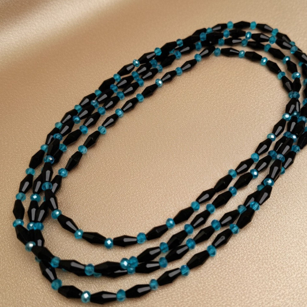 Long Black & Turquoise Glass Bead Necklace – Ocean Light