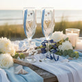 Blue Wedding Champagne Glasses with Pearls & Crystal Accents – Handmade Something Blue Bridal Toast Set – True Bliss